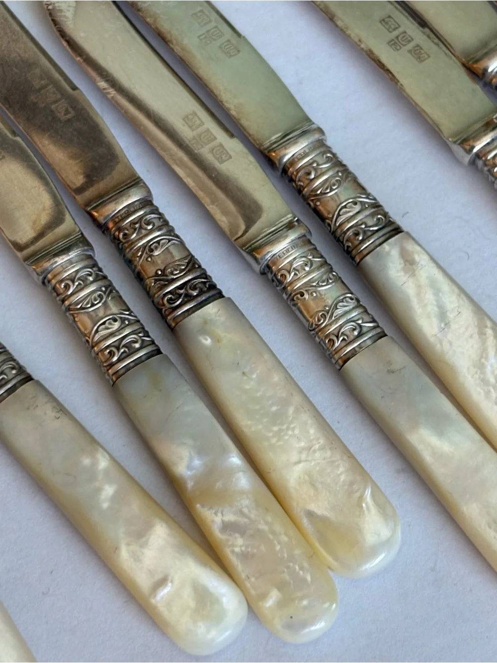 Set of 10 Vintage Nacre-of-Pearl Handle Butter Knives/Fruit Knives, (1900 era)